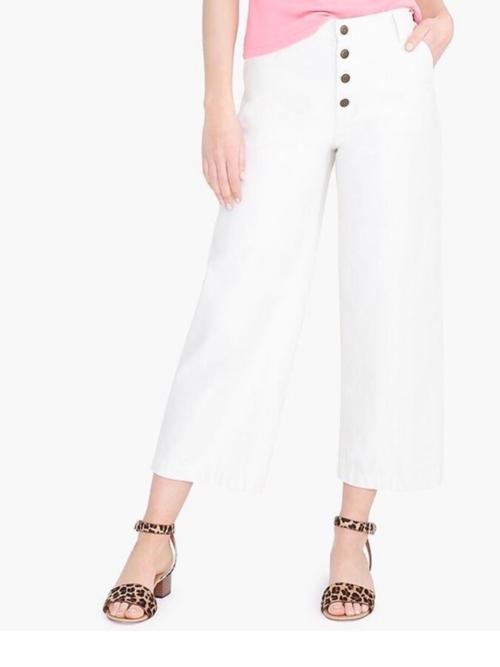 J. Crew Cream Wide-Leg Button-Front Jeans